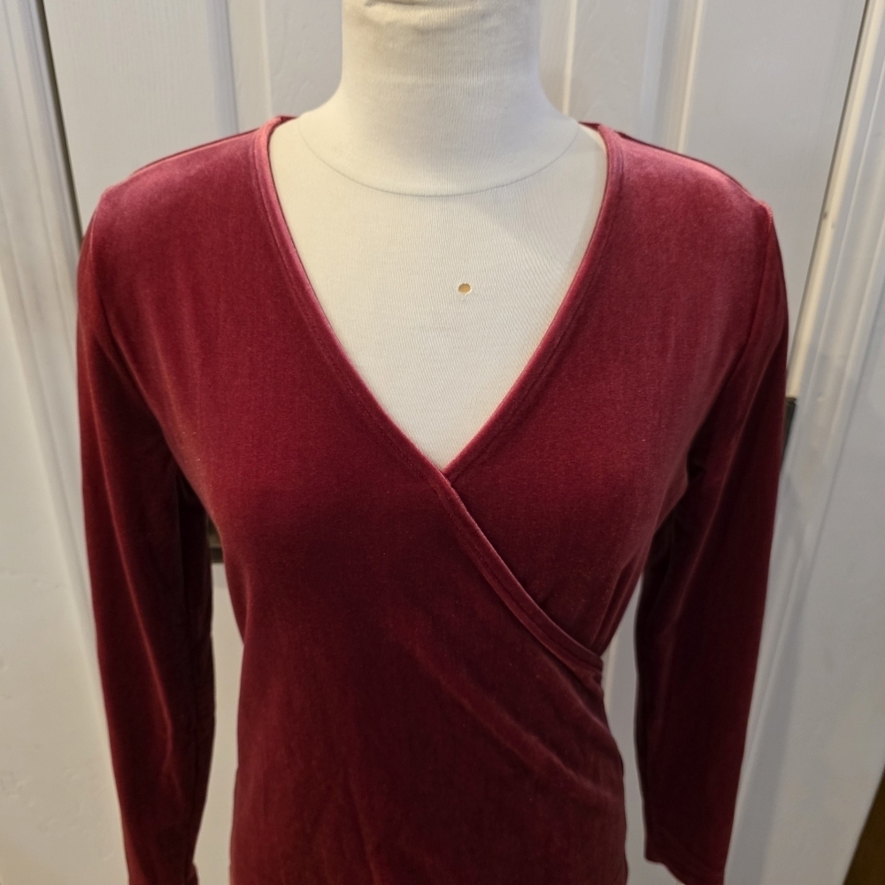 J. Crew Velvet Wrap Top - Cranberry - Picture 2 of 8